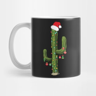 Cactus Christmas Tree Lights Wearing Santa Hat Mug